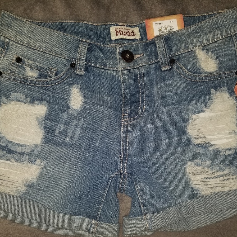 Mudd destructed torn roll hem shorts